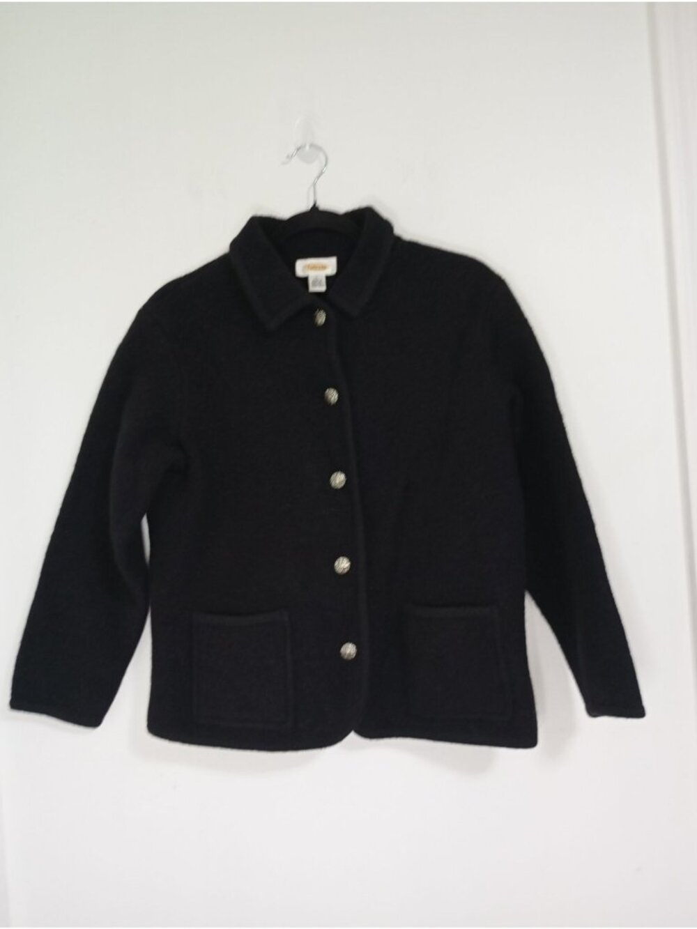 Vintage Talbots Cardigans 100% Wool Button-Up Pockets Decorative Silver Button L